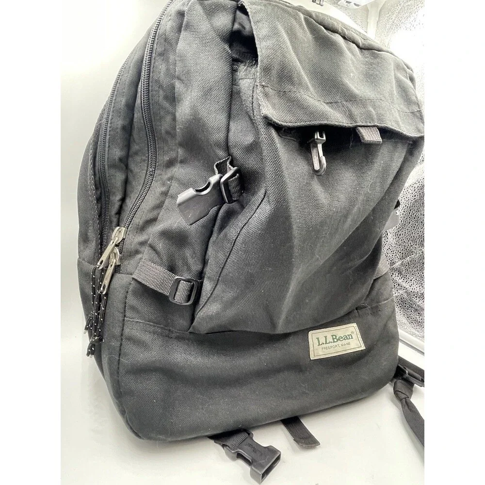 Vintage 90s LL Bean Campus Computer Backpack Black Canvas Heavy Duty School Bag